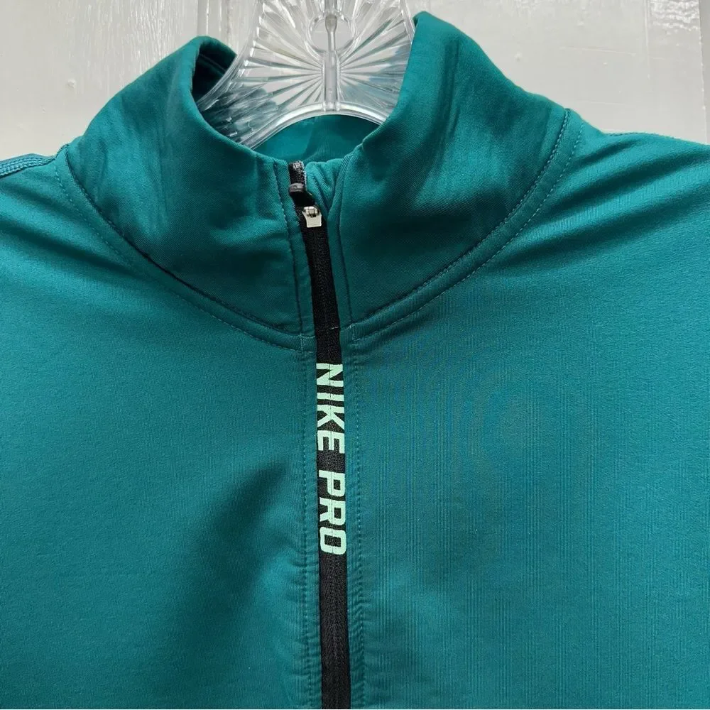 Nike Pro 1/4 zip long sleeve deep turquoise athletic running shirt women's large